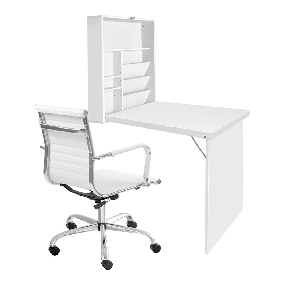 Artiss Computer Desk Office Chair Set PU Leather Wall Mount Foldable Table White-Furniture &gt; Office &gt; Desks-PEROZ Accessories