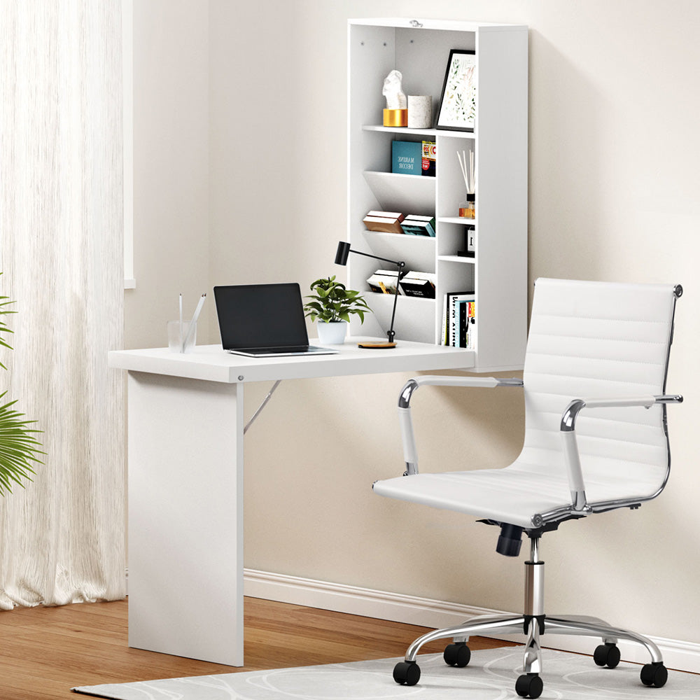 Artiss Computer Desk Office Chair Set PU Leather Wall Mount Foldable Table White-Furniture &gt; Office &gt; Desks-PEROZ Accessories