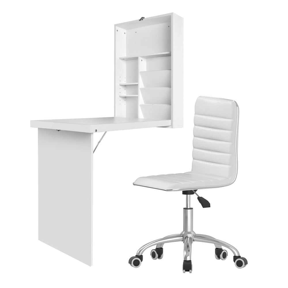 Artiss Computer Desk Office Chair Set PU Leather Wall Mount Foldable Table White-Furniture &gt; Office &gt; Desks-PEROZ Accessories