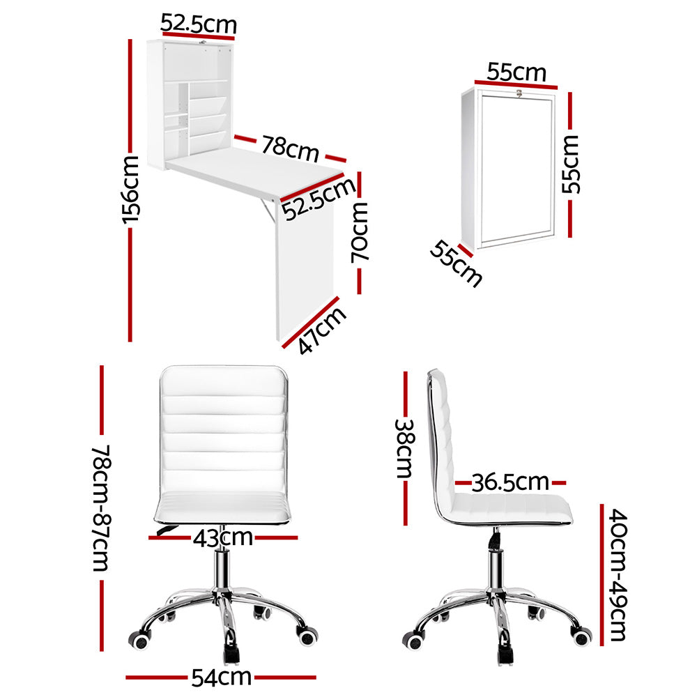 Artiss Computer Desk Office Chair Set PU Leather Wall Mount Foldable Table White-Furniture &gt; Office &gt; Desks-PEROZ Accessories