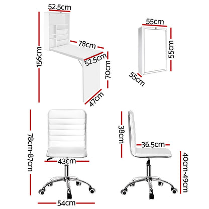 Artiss Computer Desk Office Chair Set PU Leather Wall Mount Foldable Table White-Furniture &gt; Office &gt; Desks-PEROZ Accessories