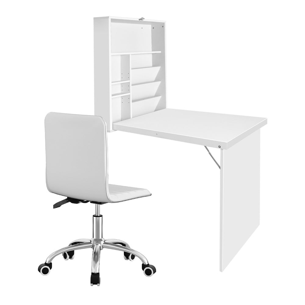 Artiss Computer Desk Office Chair Set PU Leather Wall Mount Foldable Table White-Furniture &gt; Office &gt; Desks-PEROZ Accessories