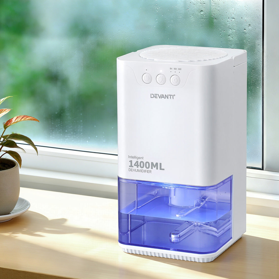 Devanti 1400ML Portable Dehumidifier Quiet Sleep Mode Timer Auto Off Bedroom White-Appliances > Aroma Diffusers &amp; Humidifiers > Dehumidifiers-PEROZ Accessories