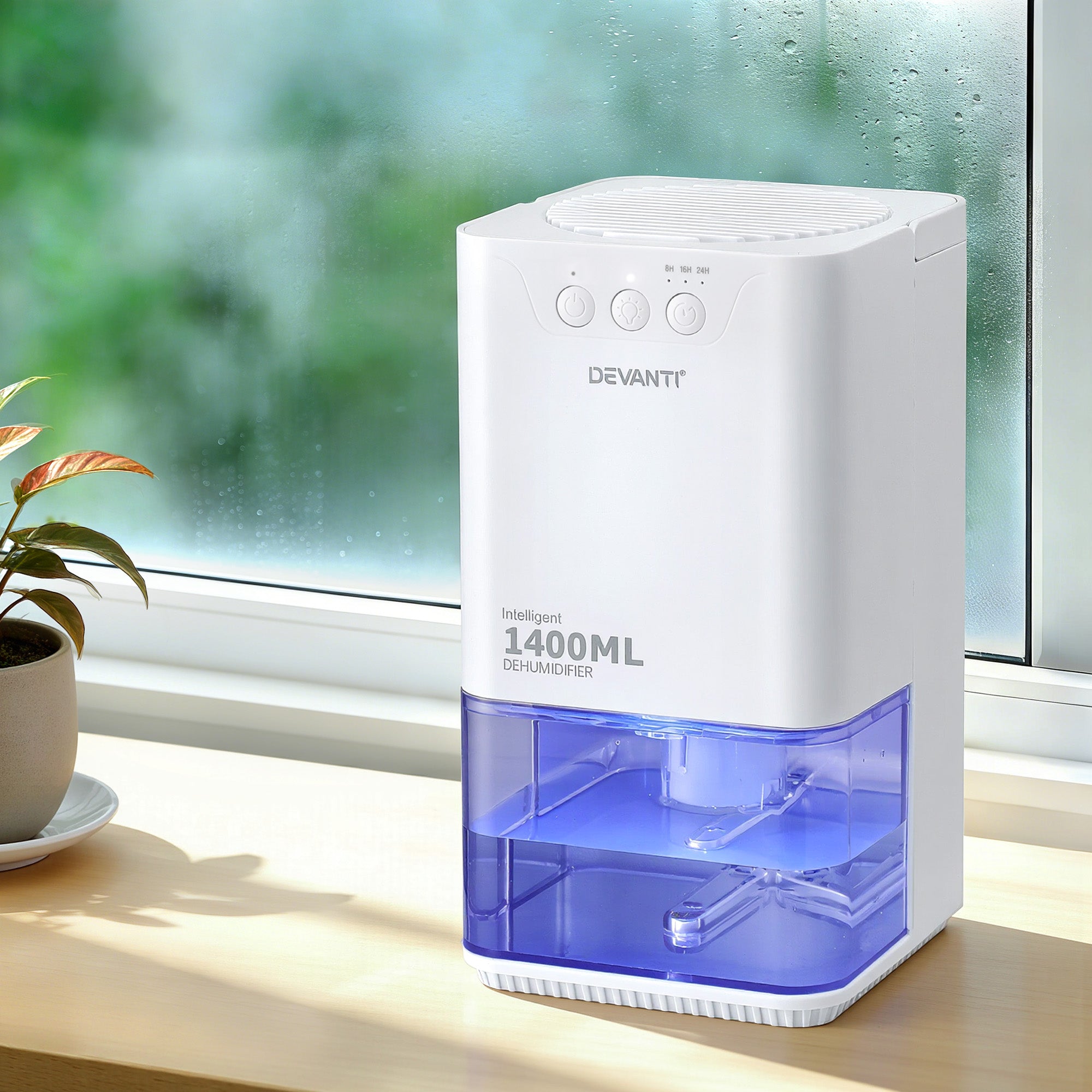 Devanti 1400ML Portable Dehumidifier Quiet Sleep Mode Timer Auto Off Bedroom White-Appliances > Aroma Diffusers &amp; Humidifiers > Dehumidifiers-PEROZ Accessories