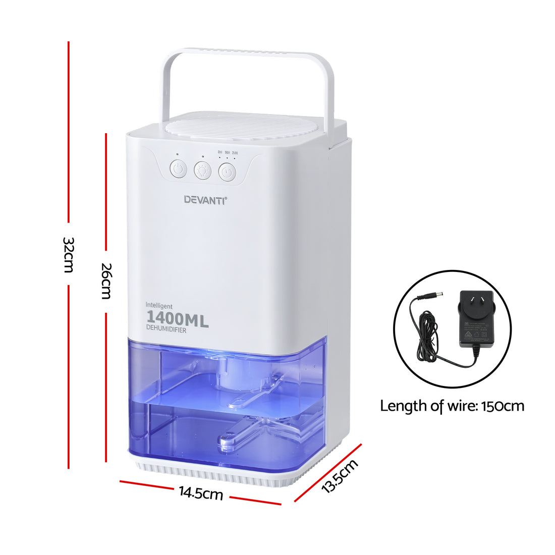 Devanti 1400ML Portable Dehumidifier Quiet Sleep Mode Timer Auto Off Bedroom White-Appliances > Aroma Diffusers &amp; Humidifiers > Dehumidifiers-PEROZ Accessories