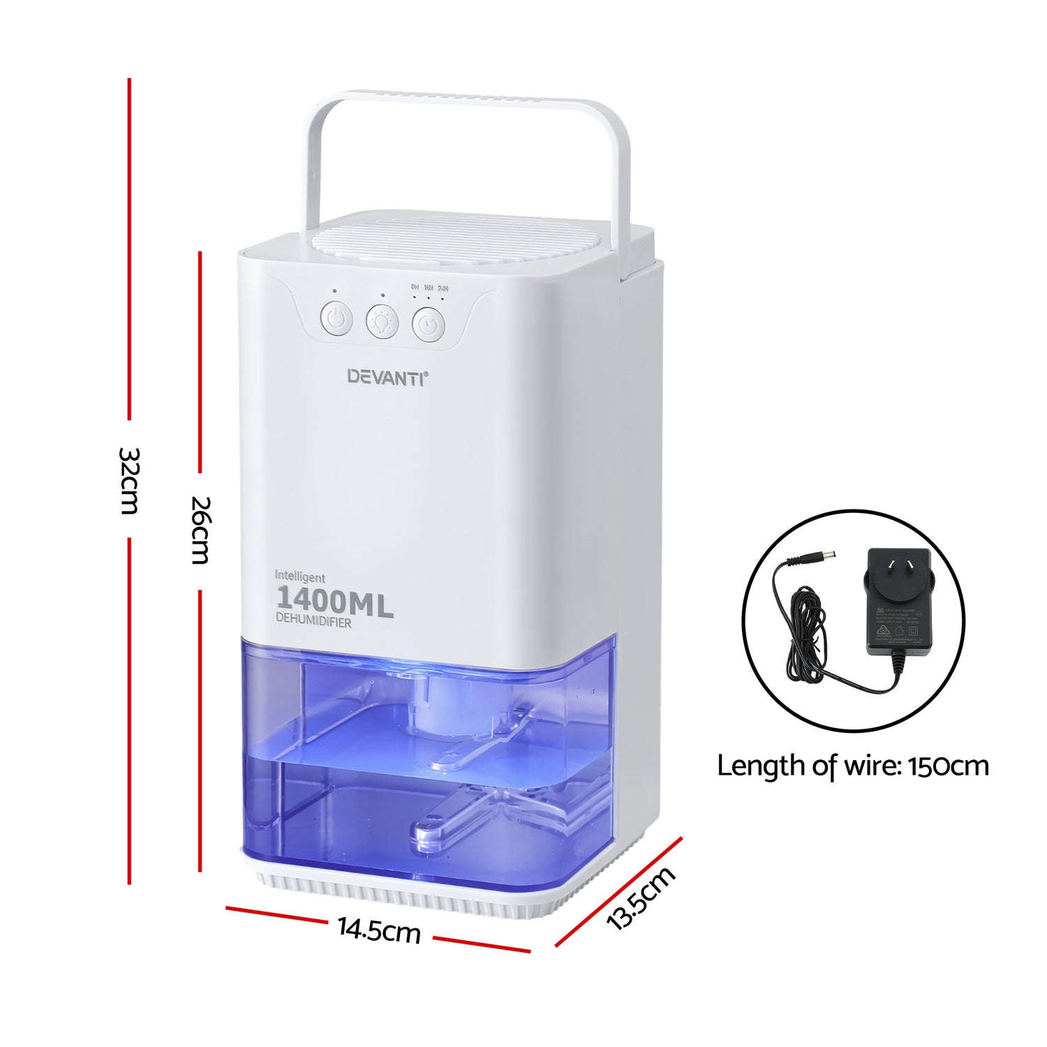 Devanti 1400ML Portable Dehumidifier Quiet Sleep Mode Timer Auto Off Bedroom White-Appliances > Aroma Diffusers &amp; Humidifiers > Dehumidifiers-PEROZ Accessories