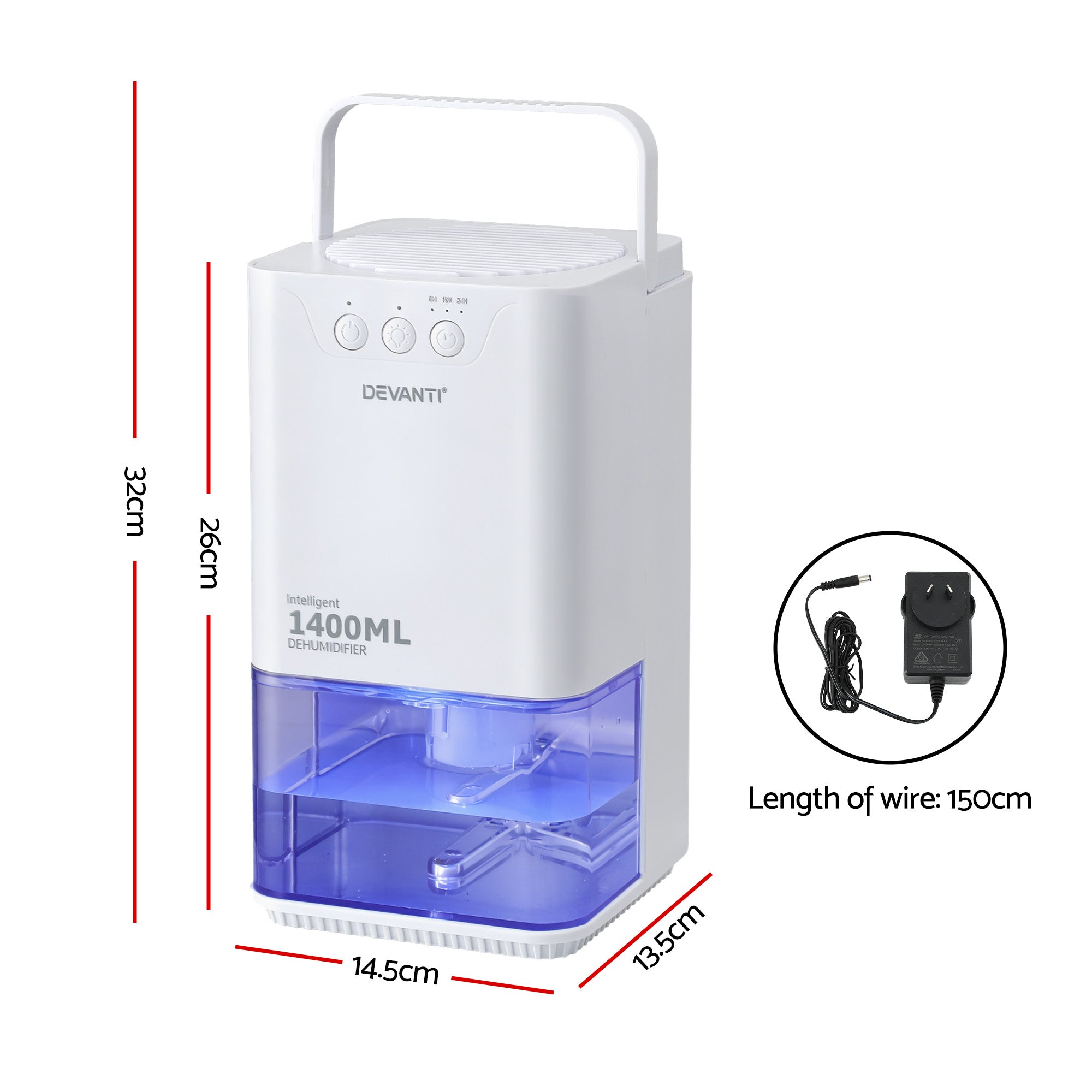 Devanti 1400ML Portable Dehumidifier Quiet Sleep Mode Timer Auto Off Bedroom White-Appliances > Aroma Diffusers &amp; Humidifiers > Dehumidifiers-PEROZ Accessories