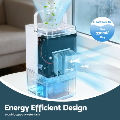 Devanti 1400ML Portable Dehumidifier Quiet Sleep Mode Timer Auto Off Bedroom White-Appliances > Aroma Diffusers &amp; Humidifiers > Dehumidifiers-PEROZ Accessories