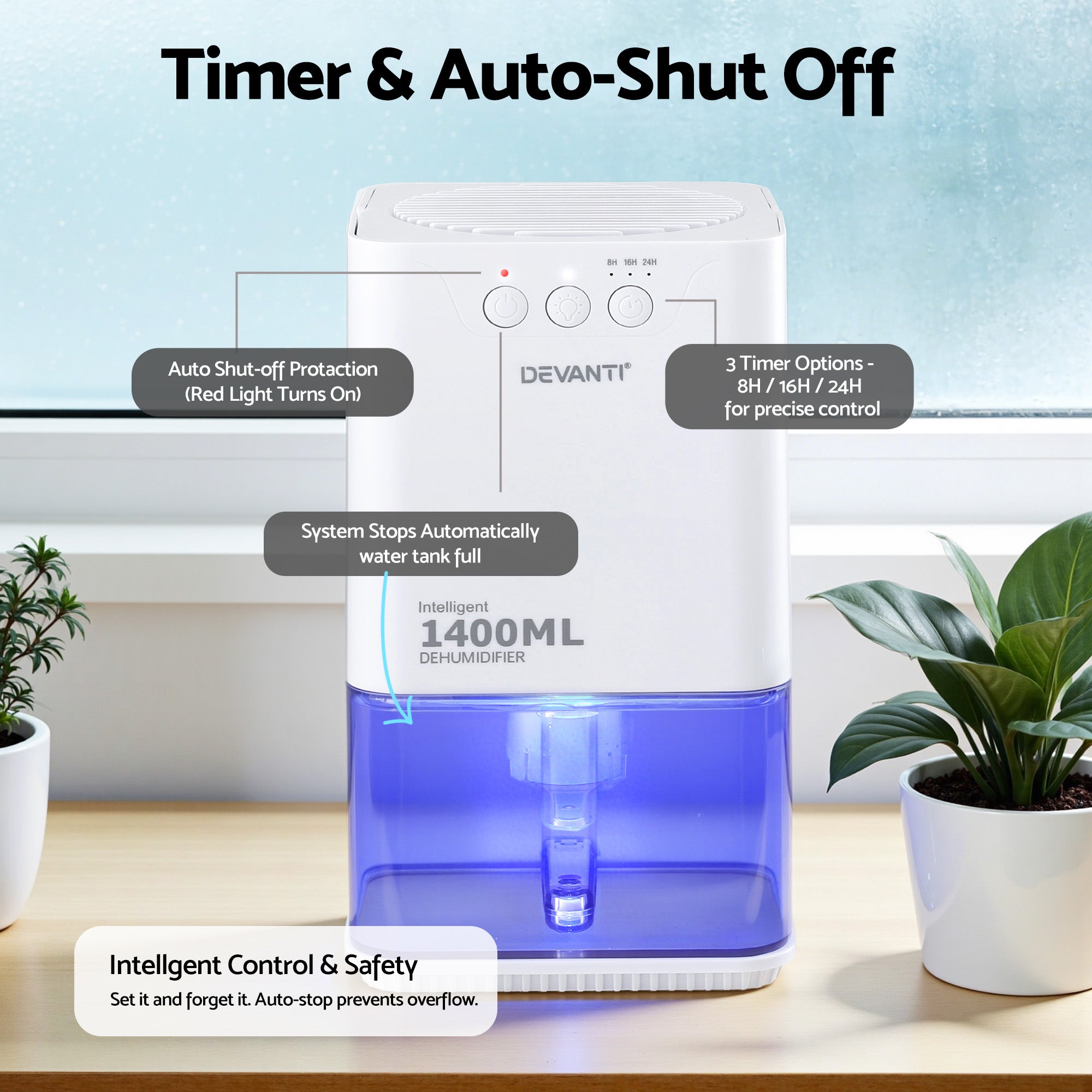 Devanti 1400ML Portable Dehumidifier Quiet Sleep Mode Timer Auto Off Bedroom White-Appliances > Aroma Diffusers &amp; Humidifiers > Dehumidifiers-PEROZ Accessories