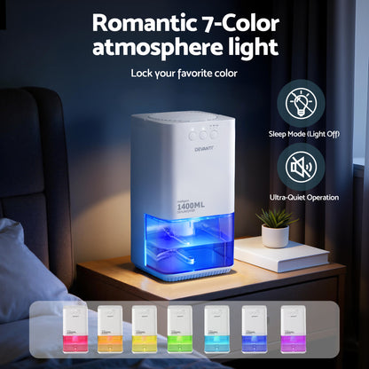 Devanti 1400ML Portable Dehumidifier Quiet Sleep Mode Timer Auto Off Bedroom White-Appliances > Aroma Diffusers &amp; Humidifiers > Dehumidifiers-PEROZ Accessories