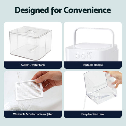 Devanti 1400ML Portable Dehumidifier Quiet Sleep Mode Timer Auto Off Bedroom White-Appliances > Aroma Diffusers &amp; Humidifiers > Dehumidifiers-PEROZ Accessories