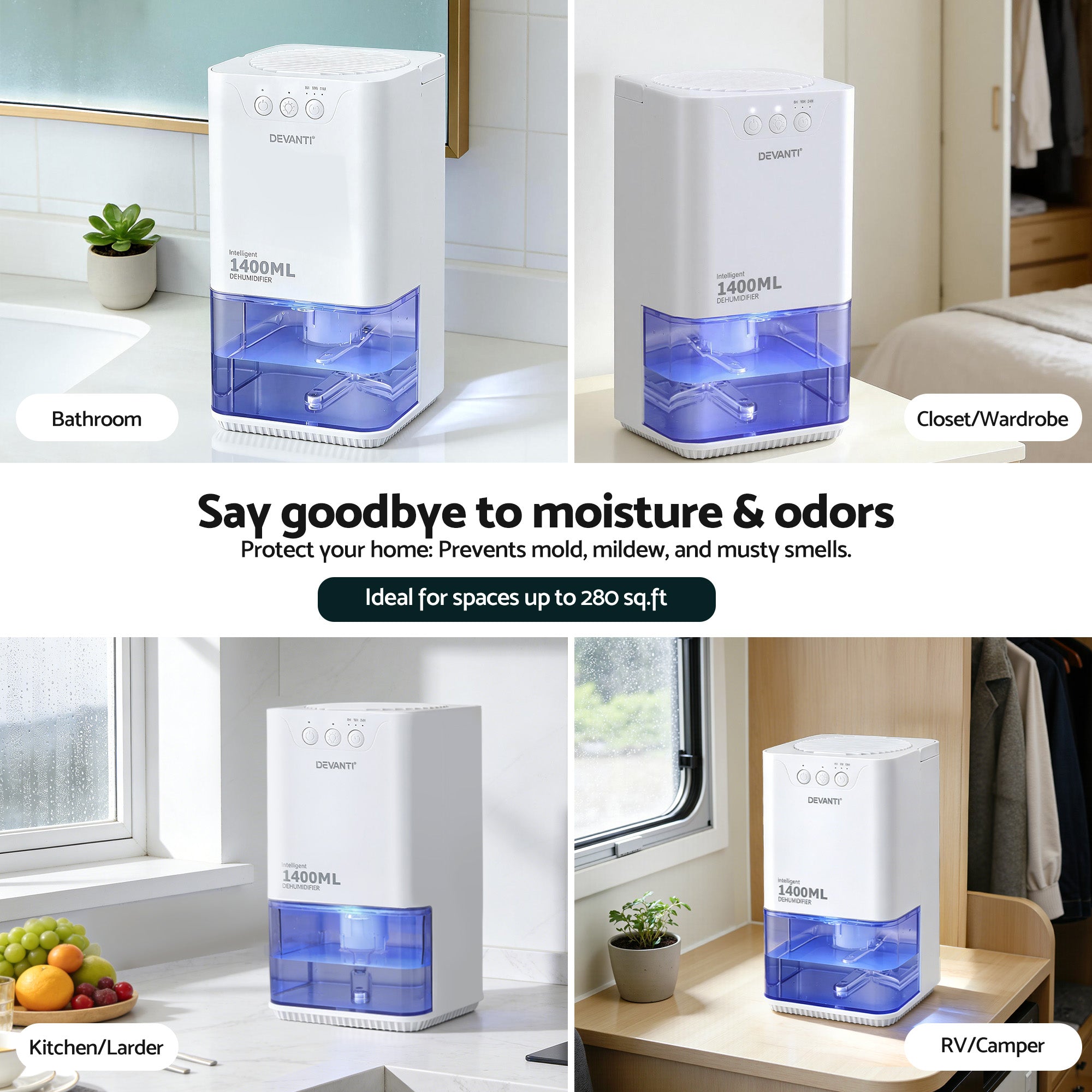 Devanti 1400ML Portable Dehumidifier Quiet Sleep Mode Timer Auto Off Bedroom White-Appliances > Aroma Diffusers &amp; Humidifiers > Dehumidifiers-PEROZ Accessories