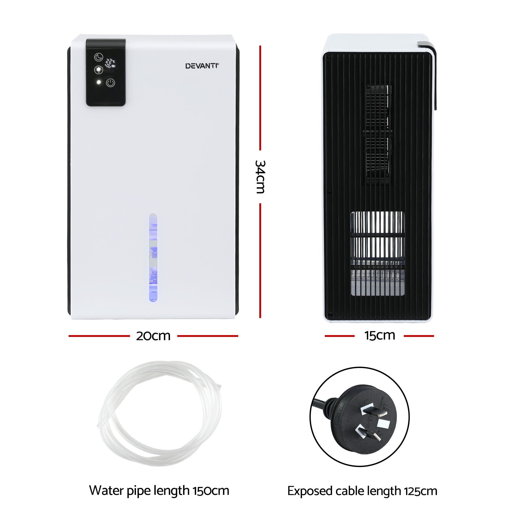 DEVANTI 2000ml Portable Dehumidifier Moisture Absorber Home Bedroom Quiet Remote-Appliances > Aroma Diffusers &amp; Humidifiers > Dehumidifiers-PEROZ Accessories