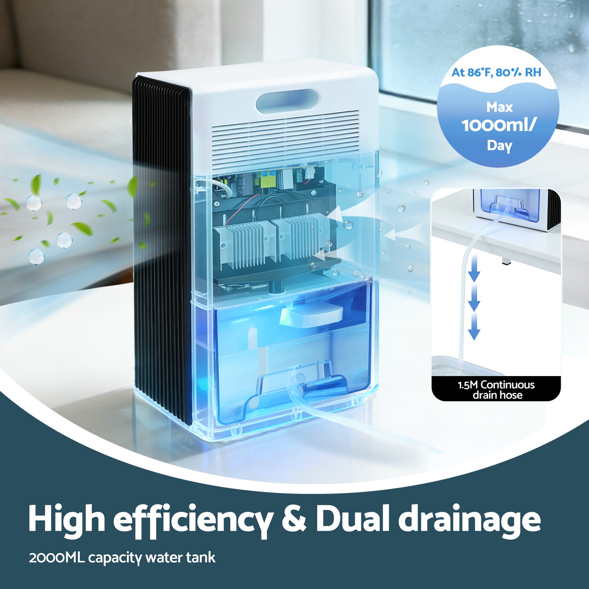 DEVANTI 2000ml Portable Dehumidifier Moisture Absorber Home Bedroom Quiet Remote-Appliances > Aroma Diffusers &amp; Humidifiers > Dehumidifiers-PEROZ Accessories