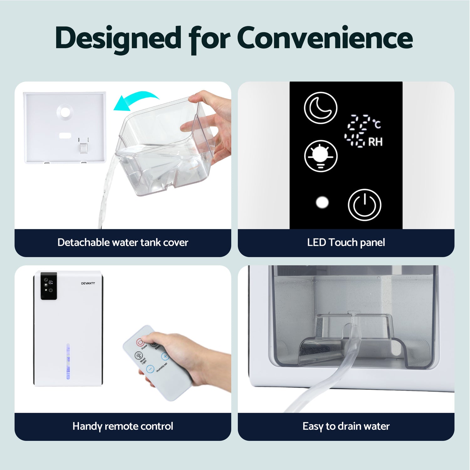 DEVANTI 2000ml Portable Dehumidifier Moisture Absorber Home Bedroom Quiet Remote-Appliances > Aroma Diffusers &amp; Humidifiers > Dehumidifiers-PEROZ Accessories