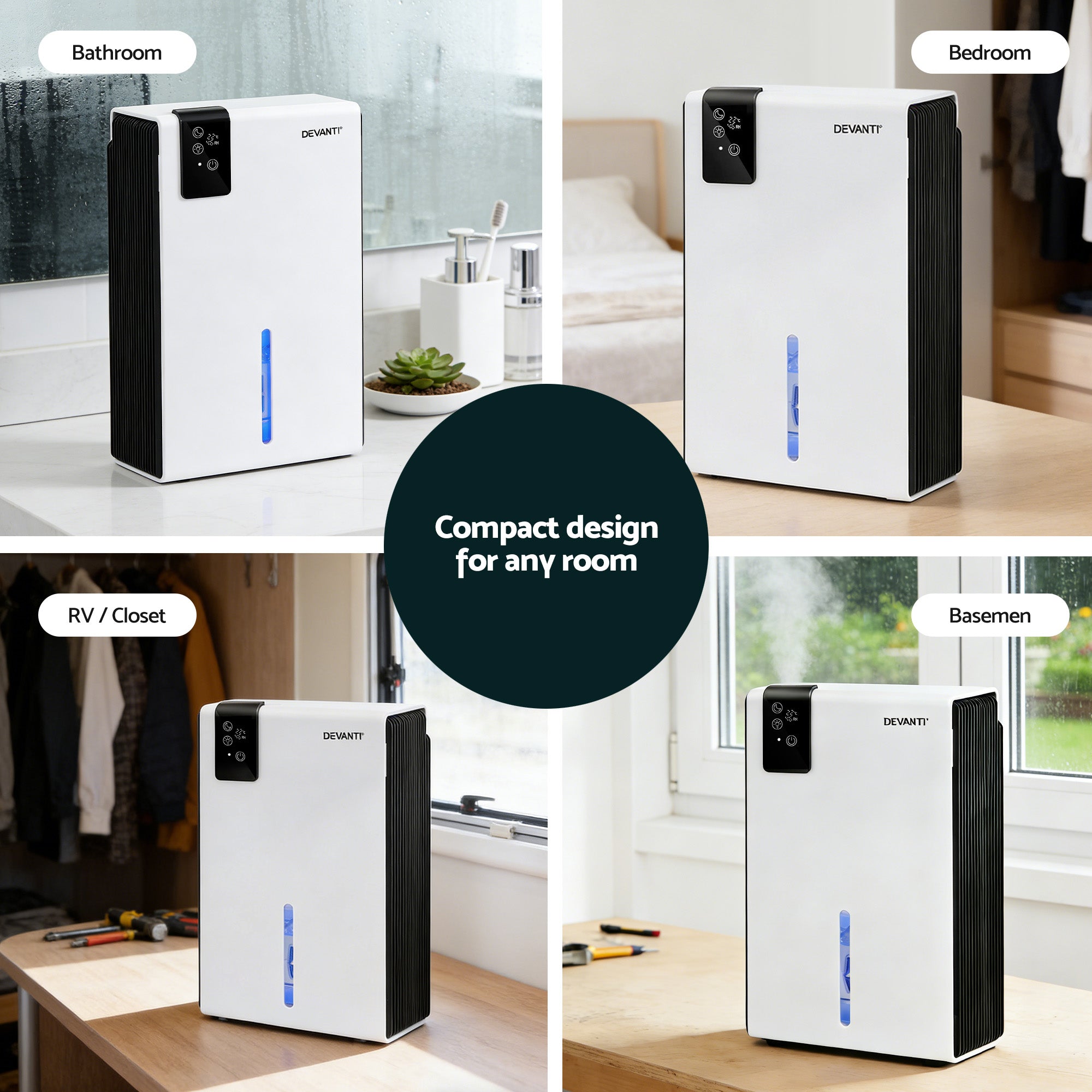 DEVANTI 2000ml Portable Dehumidifier Moisture Absorber Home Bedroom Quiet Remote-Appliances > Aroma Diffusers &amp; Humidifiers > Dehumidifiers-PEROZ Accessories