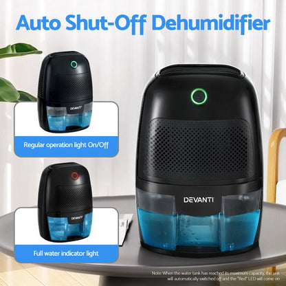 Devanti Dehumidifier 600ML Air Purifier Black-Appliances &gt; Aroma Diffusers &amp; Humidifiers &gt; Dehumidifiers-PEROZ Accessories