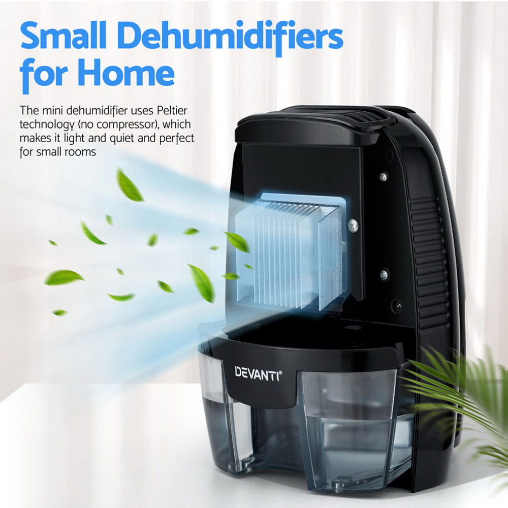 Devanti Dehumidifier 600ML Air Purifier Black-Appliances &gt; Aroma Diffusers &amp; Humidifiers &gt; Dehumidifiers-PEROZ Accessories