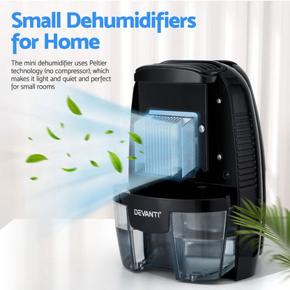 Devanti Dehumidifier 600ML Air Purifier Black-Appliances &gt; Aroma Diffusers &amp; Humidifiers &gt; Dehumidifiers-PEROZ Accessories