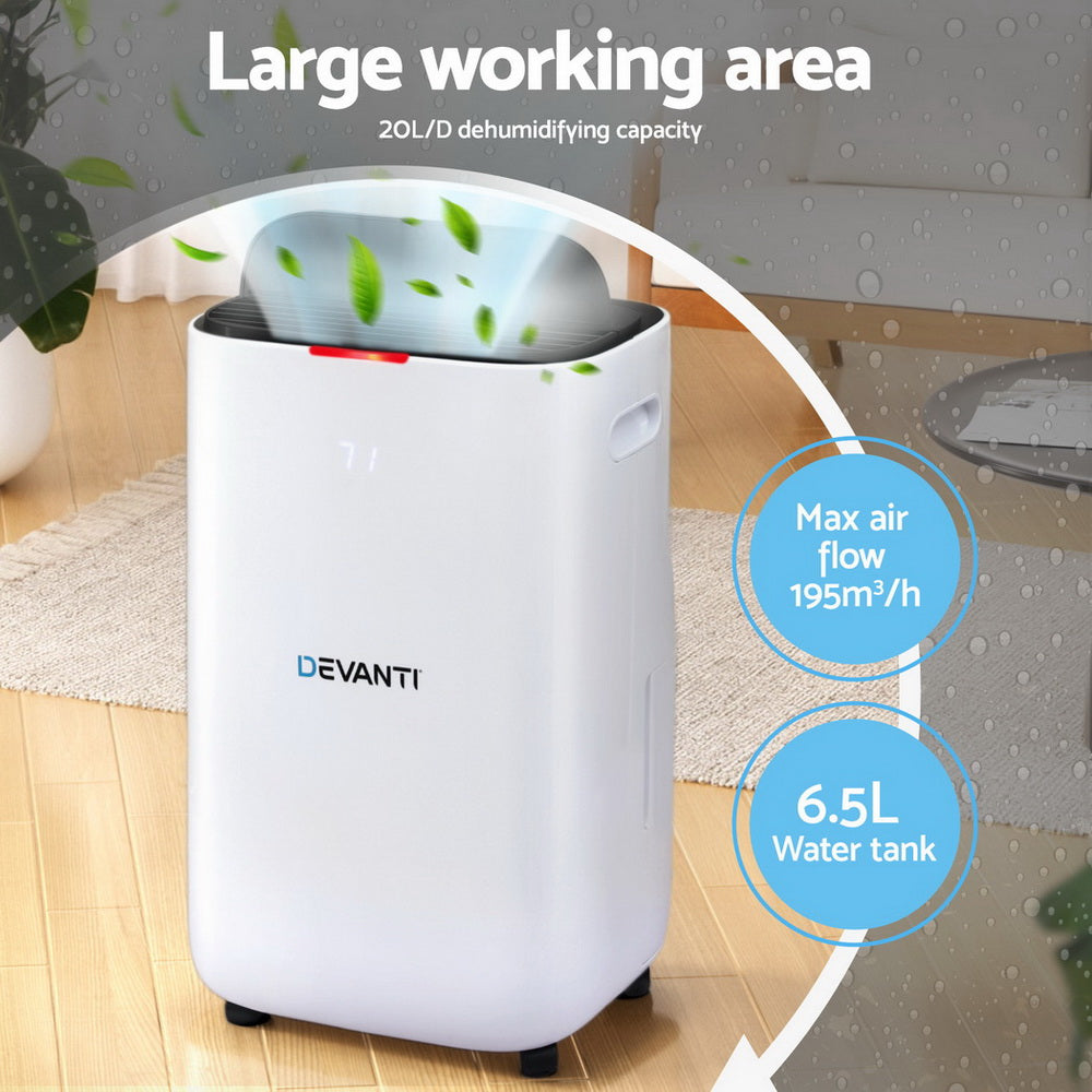 Devanti Dehumidifier 20L Air Purifier White-Appliances &gt; Aroma Diffusers &amp; Humidifiers &gt; Dehumidifiers-PEROZ Accessories
