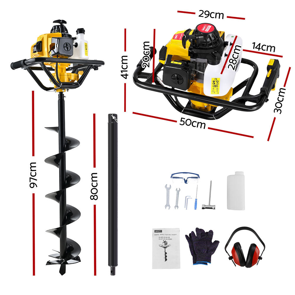 Giantz 82CC Post Hole Digger 200mm Petrol Drill Auger Extension Bits-Tools &gt; Power Tools &gt; Outdoor Power Equipment-PEROZ Accessories