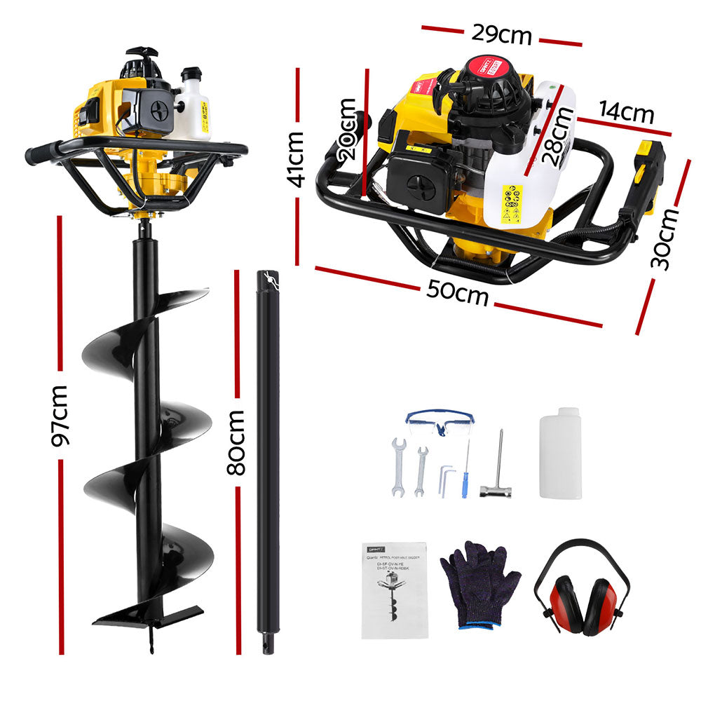 Giantz 82CC Post Hole Digger 300mm Petrol Drill Auger Extension Bits-Tools &gt; Power Tools &gt; Outdoor Power Equipment-PEROZ Accessories