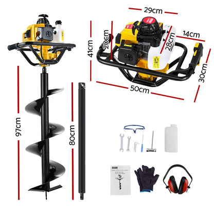 Giantz 82CC Post Hole Digger 300mm Petrol Drill Auger Extension Bits-Tools &gt; Power Tools &gt; Outdoor Power Equipment-PEROZ Accessories