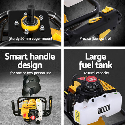Giantz 82CC Post Hole Digger 300mm Petrol Drill Auger Extension Bits-Tools &gt; Power Tools &gt; Outdoor Power Equipment-PEROZ Accessories