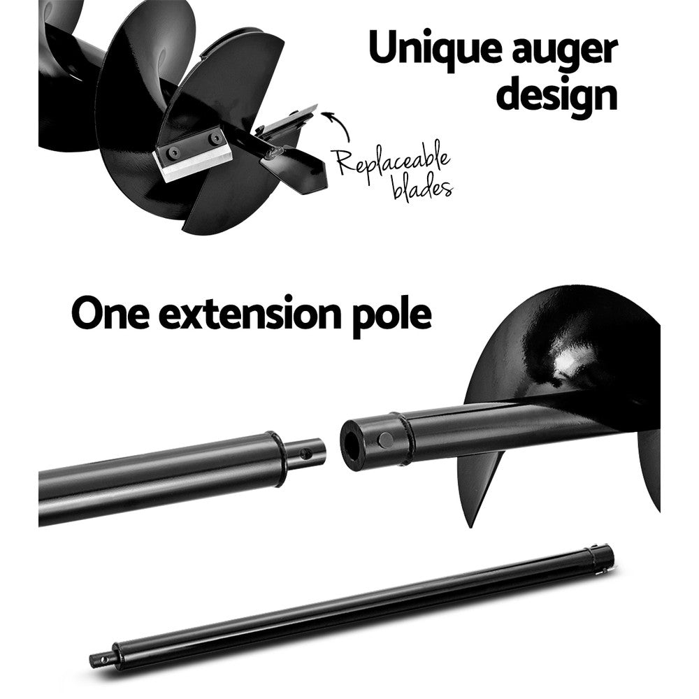 Giantz Post Hole Digger 200mm Petrol Drill Extension Bits Auger-Tools > Industrial Tools-PEROZ Accessories