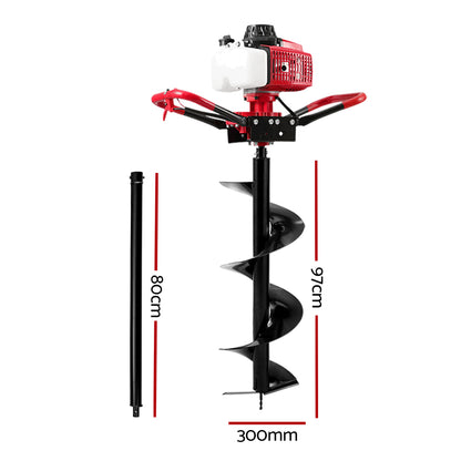 Giantz 80CC Post Hole Digger 300mm Petrol Drill Extension Auger Bits-Tools &gt; Power Tools &gt; Outdoor Power Equipment-PEROZ Accessories