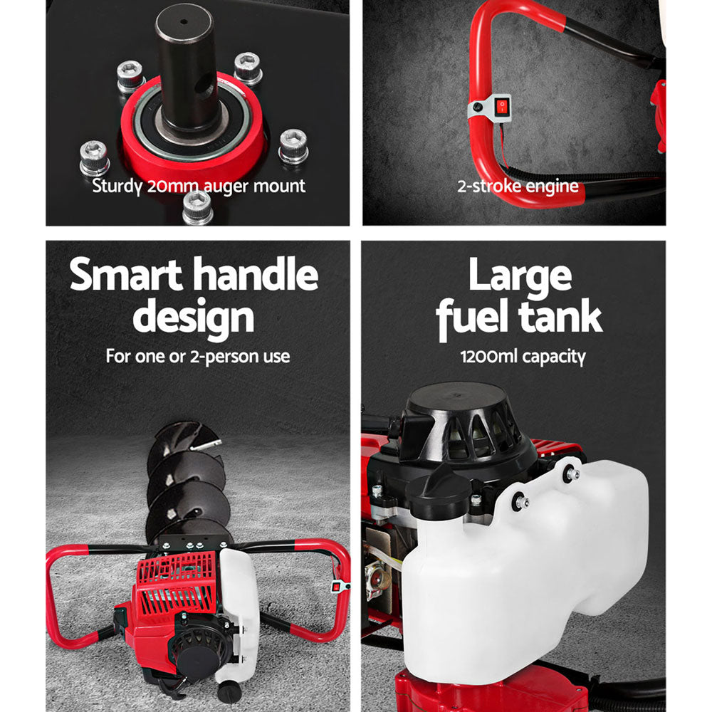 Giantz Post Hole Digger Petrol Motor Drill Extension Auger Bits Kits-Tools > Power Tools > Outdoor Power Equipment-PEROZ Accessories