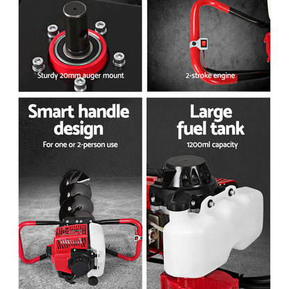 Giantz Post Hole Digger Petrol Motor Drill Extension Auger Bits Kits-Tools > Power Tools > Outdoor Power Equipment-PEROZ Accessories