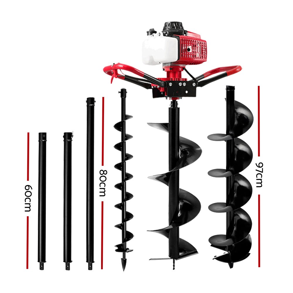 Giantz 80CC Post Hole Digger Petrol Motor Drill Extension Auger Bits Kits-Tools &gt; Power Tools &gt; Outdoor Power Equipment-PEROZ Accessories