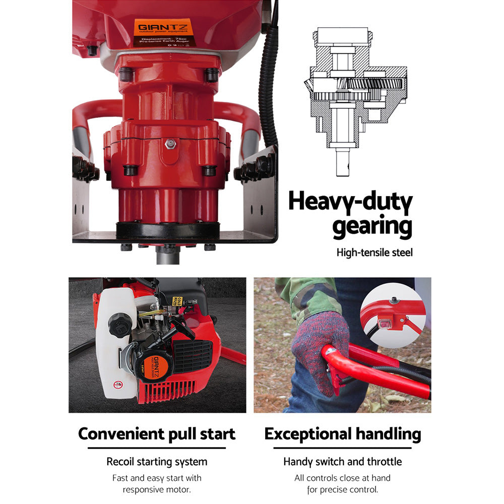 Giantz Post Hole Digger 200mm Petrol Drill Extension Bits Auger-Tools > Industrial Tools-PEROZ Accessories