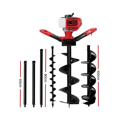 Giantz 66CC Petrol Post Hole Digger Drill Extension Auger Bits-Tools &gt; Other Tools &gt; Drill &amp; Screwdriver Accessories-PEROZ Accessories
