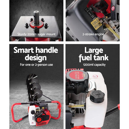 Giantz 66CC Petrol Post Hole Digger Drill Extension Auger Bits-Tools &gt; Other Tools &gt; Drill &amp; Screwdriver Accessories-PEROZ Accessories