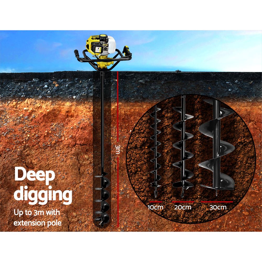 Giantz Post Hole Digger Petrol Drill Auger Extension Bits-Tools > Industrial Tools-PEROZ Accessories