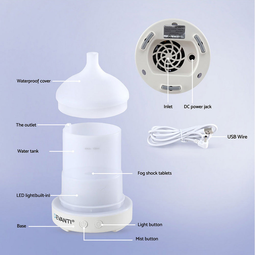Devanti Ultrasonic Aroma Diffuser Aromatherapy 100ml LED Lights Iron Humidifier Forest-Appliances > Aroma Diffusers &amp; Humidifiers > Aroma Diffusers-PEROZ Accessories