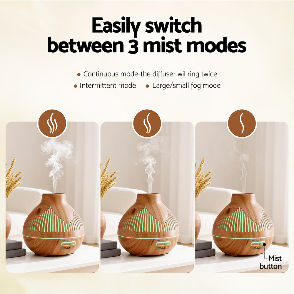 Devanti Ultrasonic Aroma Diffuser Aromatherapy 400ml LED Lights Iron Humidifier Forest Light wood grain-Appliances > Aroma Diffusers &amp; Humidifiers > Aroma Diffusers-PEROZ Accessories