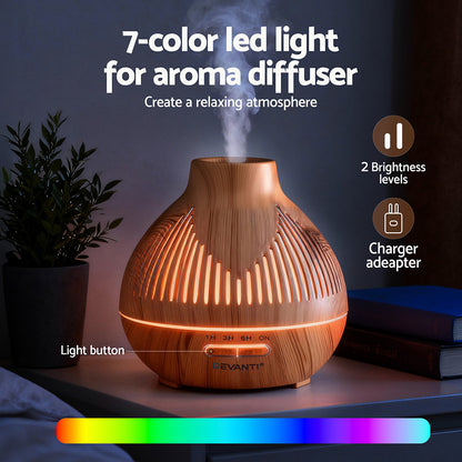 Devanti Ultrasonic Aroma Diffuser Aromatherapy 400ml LED Lights Iron Humidifier Forest Light wood grain-Appliances > Aroma Diffusers &amp; Humidifiers > Aroma Diffusers-PEROZ Accessories