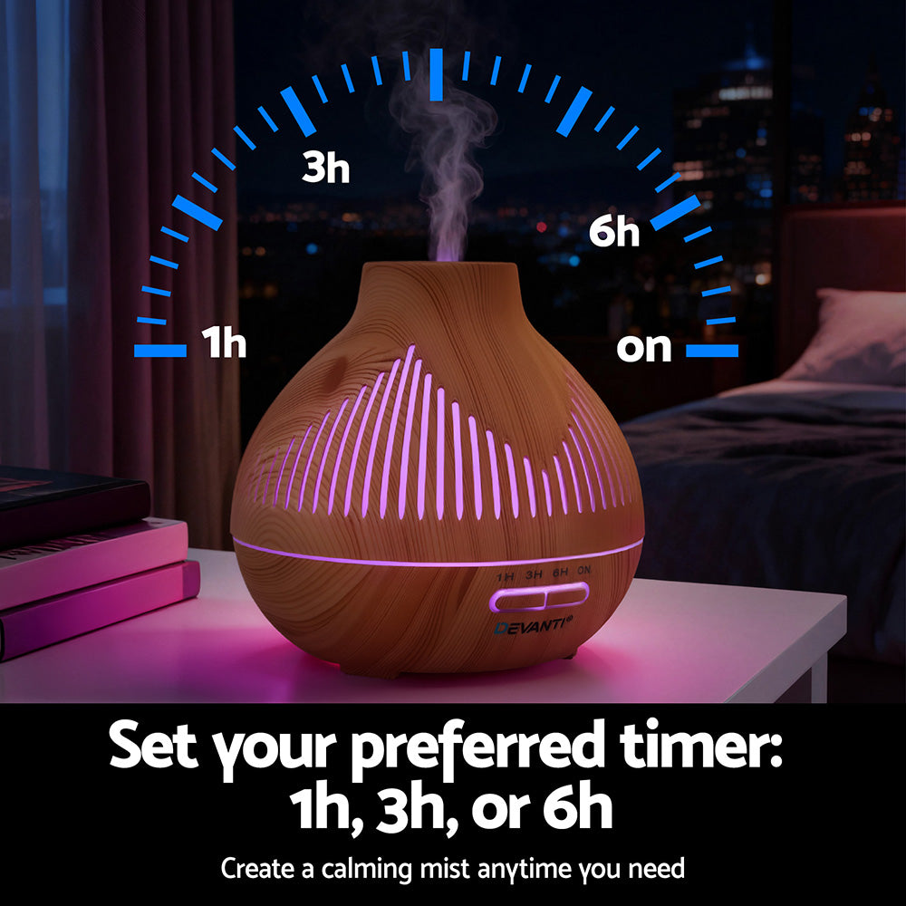 Devanti Ultrasonic Aroma Diffuser Aromatherapy 400ml LED Lights Iron Humidifier Forest Light wood grain-Appliances > Aroma Diffusers &amp; Humidifiers > Aroma Diffusers-PEROZ Accessories