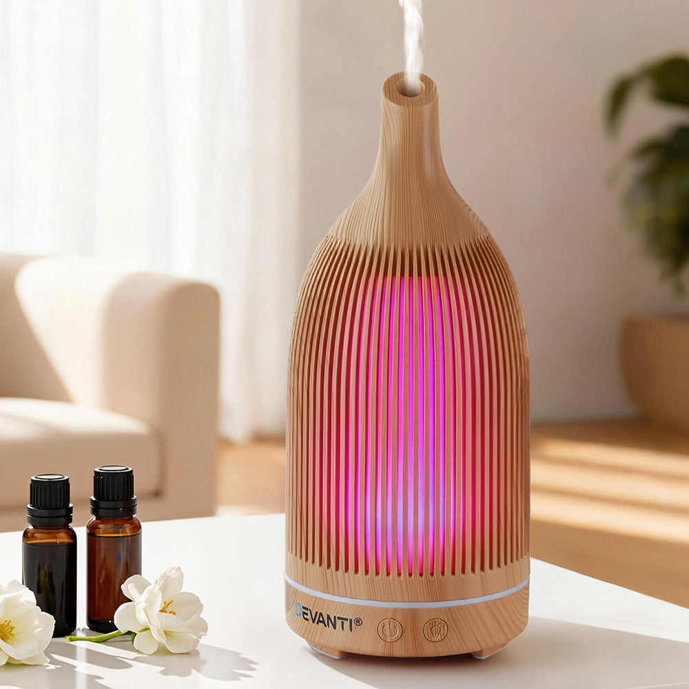 Devanti Ultrasonic Aroma Diffuser Aromatherapy 200ml LED Lights Iron Humidifier Forest Light wood grain-Appliances > Aroma Diffusers &amp; Humidifiers > Aroma Diffusers-PEROZ Accessories