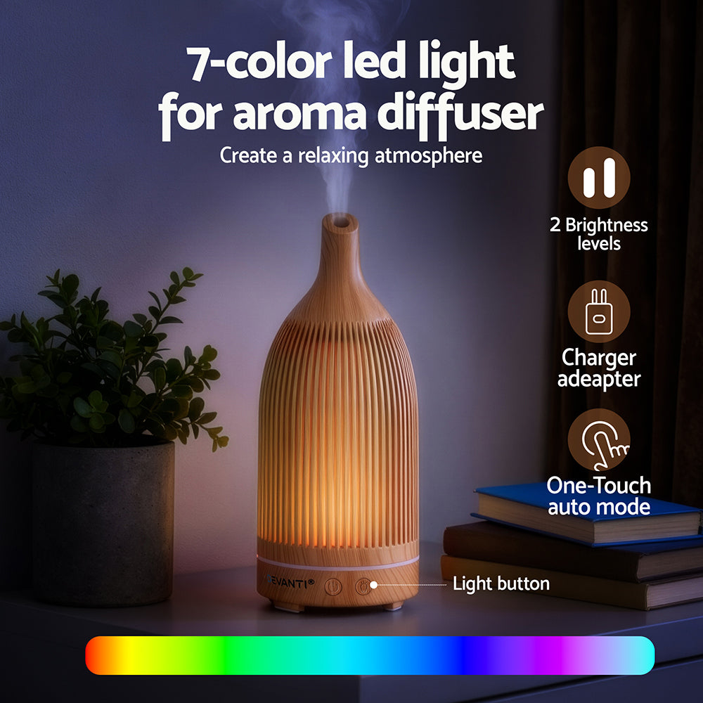 Devanti Ultrasonic Aroma Diffuser Aromatherapy 200ml LED Lights Iron Humidifier Forest Light wood grain-Appliances > Aroma Diffusers &amp; Humidifiers > Aroma Diffusers-PEROZ Accessories