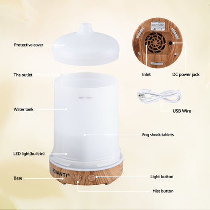 Devanti Ultrasonic Aroma Diffuser Aromatherapy 200ml LED Lights Iron Humidifier Forest-Appliances > Aroma Diffusers &amp; Humidifiers > Aroma Diffusers-PEROZ Accessories