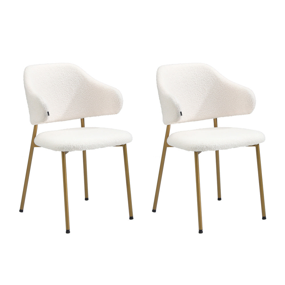 Oikiture 60cm Round Dining Table with 2x Dining Chairs Sherpa Gold &amp; White-Dining Set-PEROZ Accessories