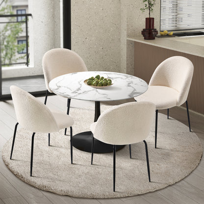 Oikiture 90cm Round Dining Table with 4PCS Chairs Sherpa White-Dining Sets-PEROZ Accessories