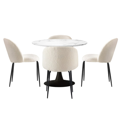 Oikiture 90cm Round Dining Table with 4PCS Chairs Sherpa White-Dining Sets-PEROZ Accessories