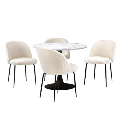 Oikiture 90cm Round Dining Table with 4PCS Chairs Sherpa White-Dining Sets-PEROZ Accessories