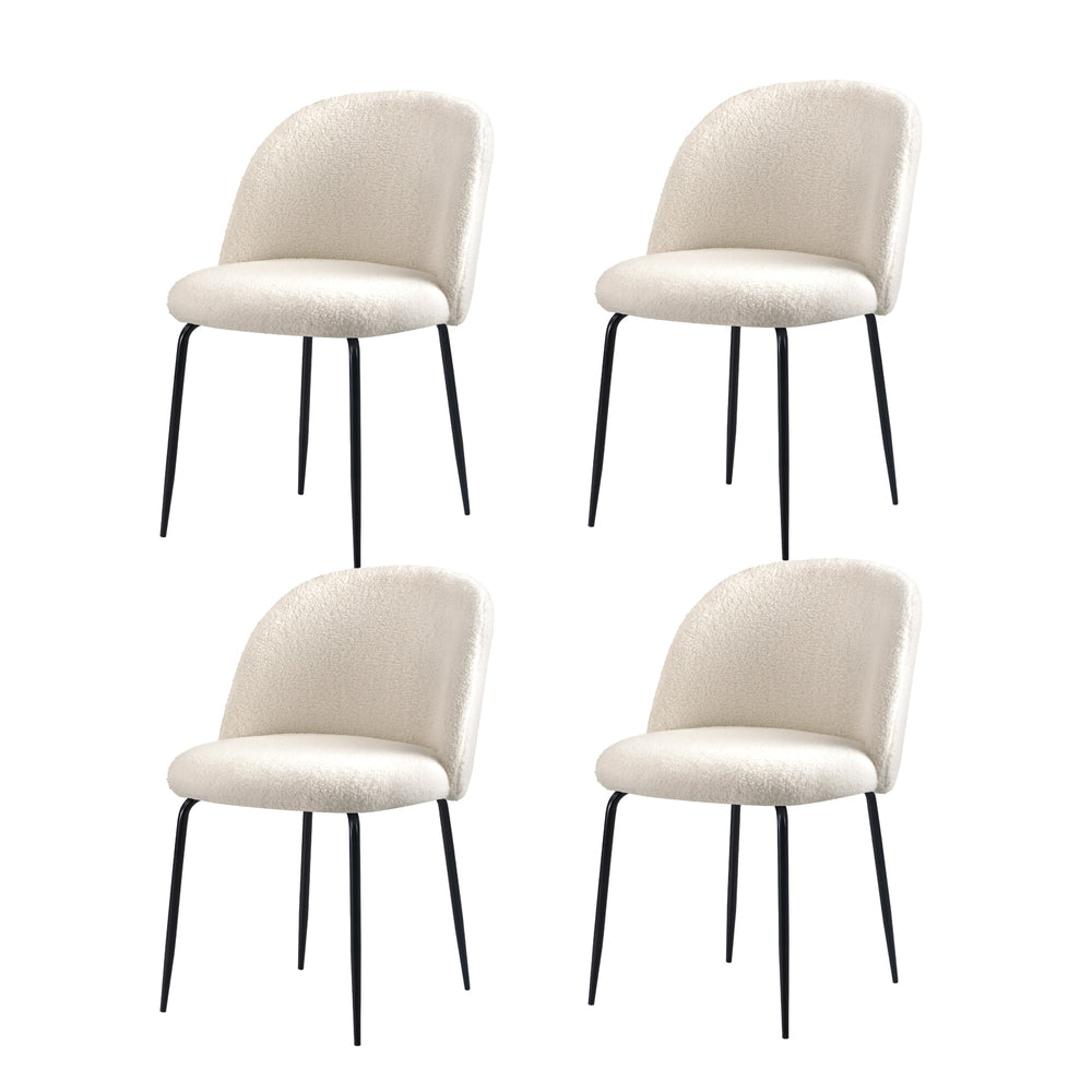Oikiture 90cm Round Dining Table with 4PCS Chairs Sherpa White-Dining Sets-PEROZ Accessories
