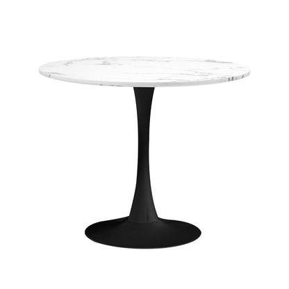 Oikiture 90cm Round Dining Table with 4PCS Chairs Sherpa White-Dining Sets-PEROZ Accessories